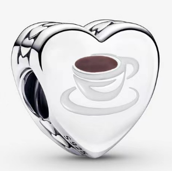 Charm corazón taza de café esmalte marrón Pandora