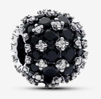 Charm bola pavé circonias negras con flores blancas Pandora