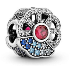 Charm Pandora Flor Pavé Azul y Rojo