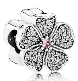 Charm flor esmalte negro circonia rosa
