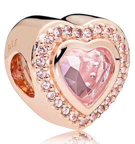 Charm corazón baño oro rosa halo circonias rosa