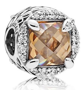 Charm bola circonia champán cuadrada halo pavé