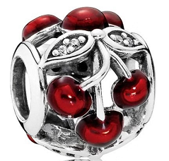Charm cerezas esmalte rojo con hojas circonias