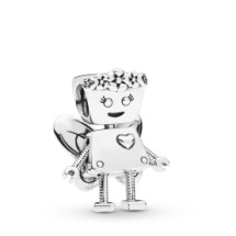 Charm robot Pandora alas y corazón plata