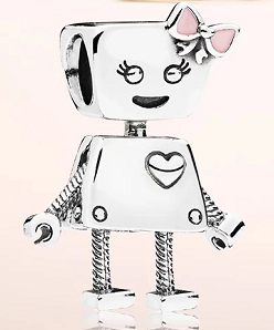 Charm robot Pandora lazo rosa esmalte