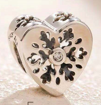 Charm corazón copo de nieve circonia plata