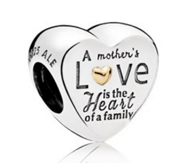 Charm corazón amor de madre con detalle dorado Pandora