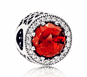 Charm Pandora halo corazón calado rojo rubí