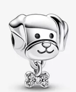 Charm Pandora cabeza de perro con hueso de circonias