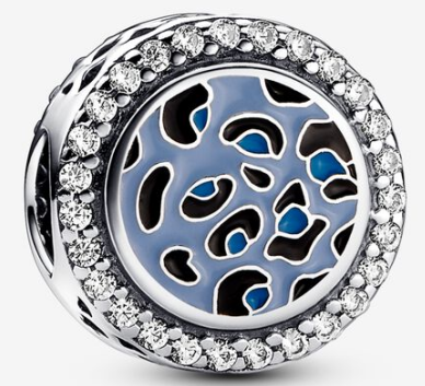 Charm Pandora estampado animal print azul con halo de circonias