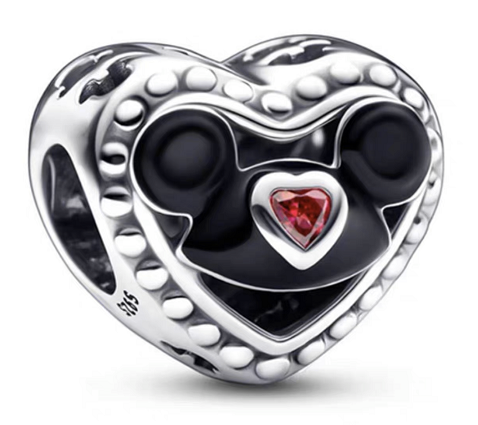 [CH1304] Charm Pandora corazón silueta Mickey esmalte negro