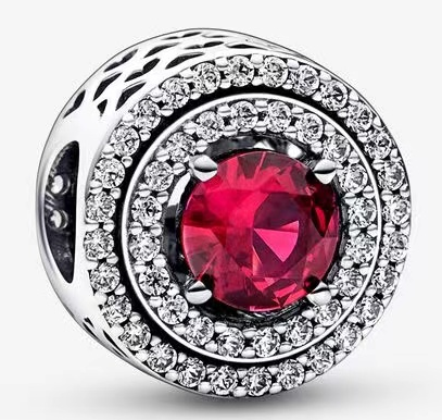 Charm Pandora circonia roja redonda con doble halo