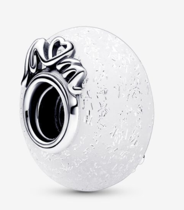 Charm Pandora cristal de Murano blanco con lazo plateado