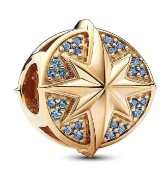 Charm Pandora estrella brújula baño dorado circonias azules