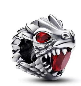 Charm cabeza de dragón plata circonia roja