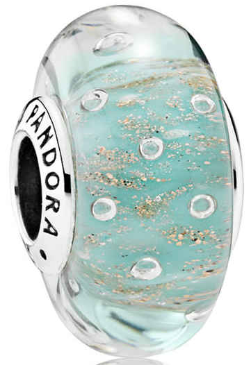 Charm Pandora Cristal Murano Turquesa Burbujas Doradas