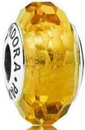 Charm Pandora Cristal Facetado Ámbar Dorado