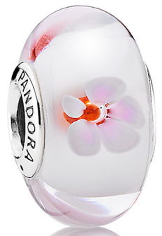 Charm Bola Cristal Murano Flor Rosa y Blanca