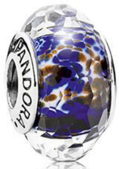 Charm Pandora bola cristal facetado blanco motas azules y ámbar