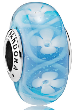 Charm Pandora Cristal Murano Flores Blancas Espiral Celeste