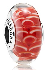 Charm Pandora Cristal Murano Rojo Ondas Blancas