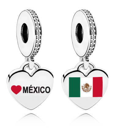 Charm colgante Pandora corazón bandera México pavé