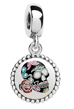 Charm colgante Pandora calavera de azúcar con rosas de colores