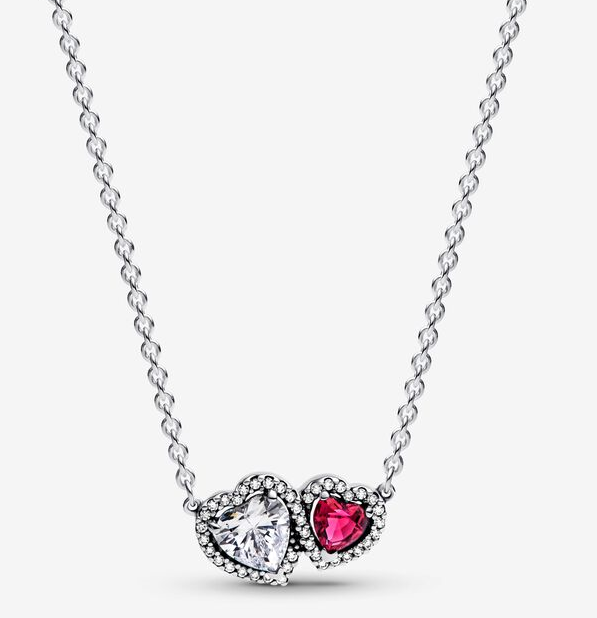 [393632C01-45] Collar Pandora doble corazón circonia blanca y roja