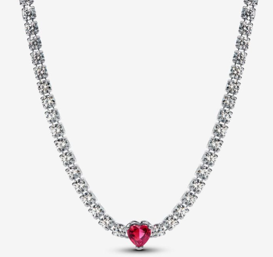 Collar Pandora tenis con corazón rojo central