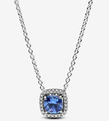 [393560C01-45] Collar Pandora piedra azul talla cojín con halo