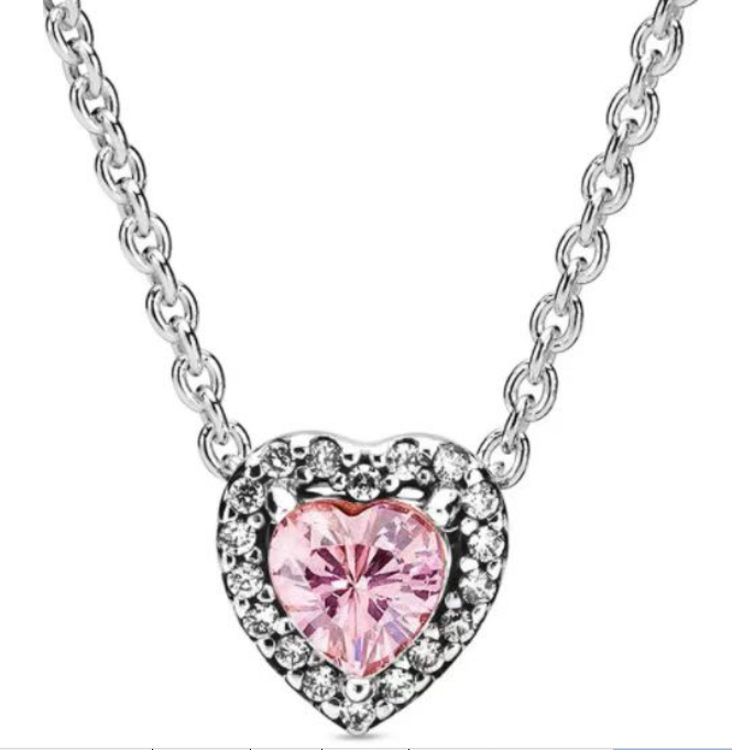 Collar corazón halo piedra rosa Pandora