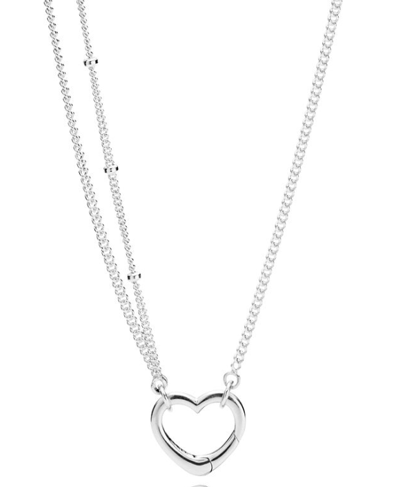 Collar Pandora Cadena Doble Broche Corazón 70cm