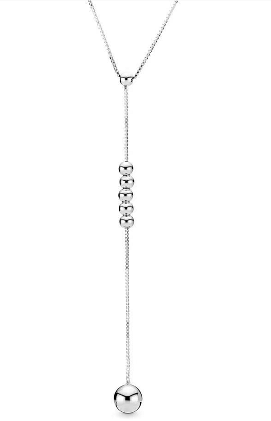 Collar Pandora Cadena Lazo Bolas y Esfera Plata