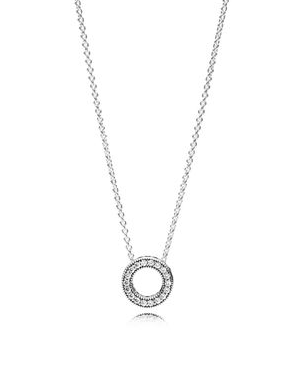 Collar Pandora Círculo Pavé Delgado Plata