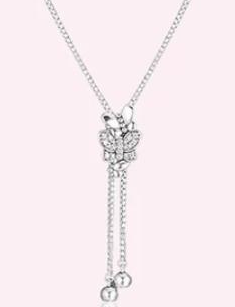 Collar Pandora Mariposa Pavé con Fleco Plata