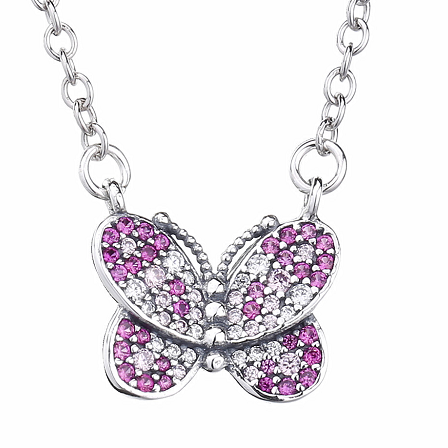 Collar Pandora Mariposa Pavé Rosa y Circonia Plata