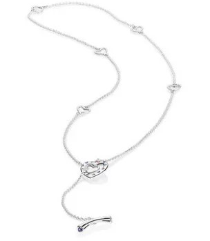 Collar Pandora Corazones Estación con Fleco Plata