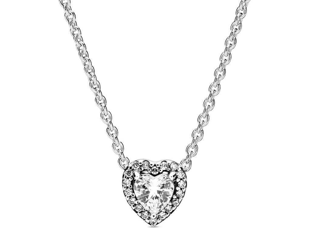 Collar Pandora Corazón Halo Circonia Plata