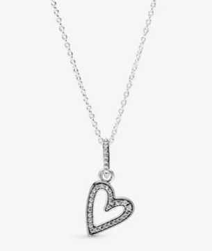 Collar Pandora Corazón Inclinado Pavé Plata
