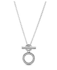 Collar Pandora Barra y Círculo Pavé Plata