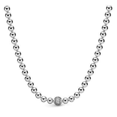 Collar Pandora bolas de plata con esfera pavé