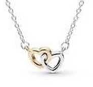 Collar Pandora dos corazones entrelazados bicolor