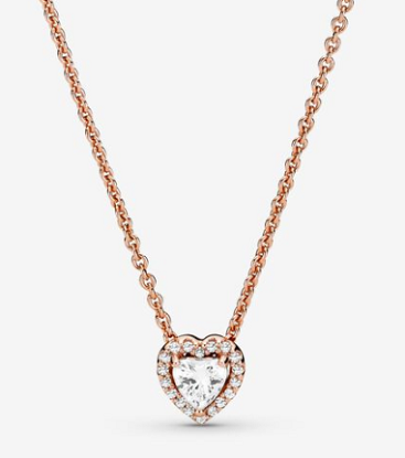 Collar Pandora corazón halo baño oro rosa
