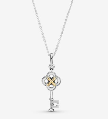 Collar Pandora llave flor bicolor