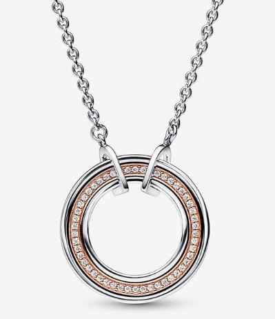 [382772C01-50] Collar Pandora Círculo Pavé Bicolor Rosa 50cm
