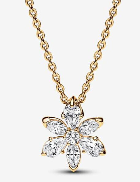 [362387C01-45] Collar Pandora Flor Circonias Pera Baño Dorado