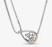 Collar Pandora Gota Solitaria Plata y Circonia