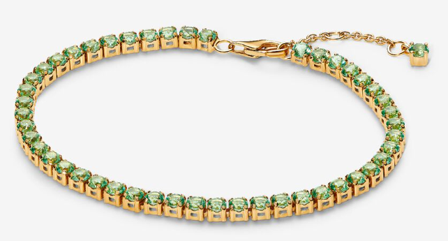 Brazalete Pandora Tenis Baño Dorado Circonias Verdes