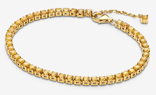 [561469C03] Brazalete Pandora Tenis Baño Dorado Circonias Champán