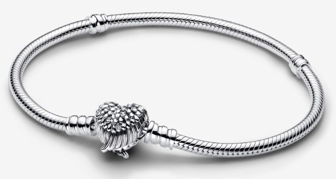 [593680C01] Brazalete Pandora broche corazón alas plata
